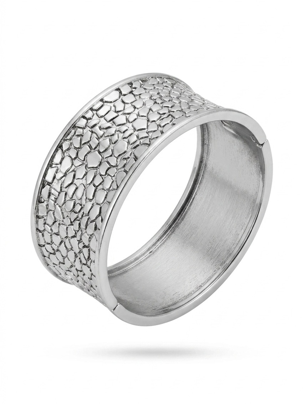 Silver Textured Wide Cuff Bracelet by